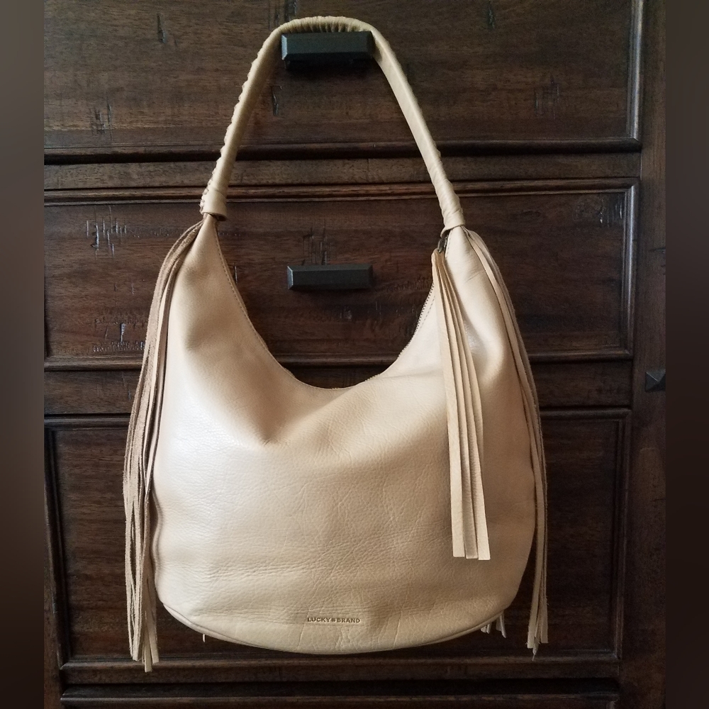 Lucky Brand Leather Hobo Shoulder Bag Fringe Tassels